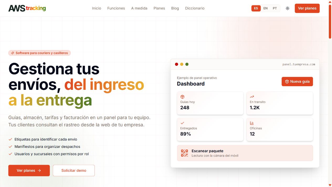 Web comercial de AWStracking, software para couriers y casilleros